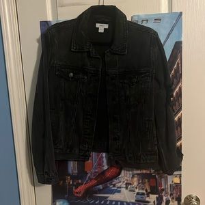 Distressed black denim jacket
